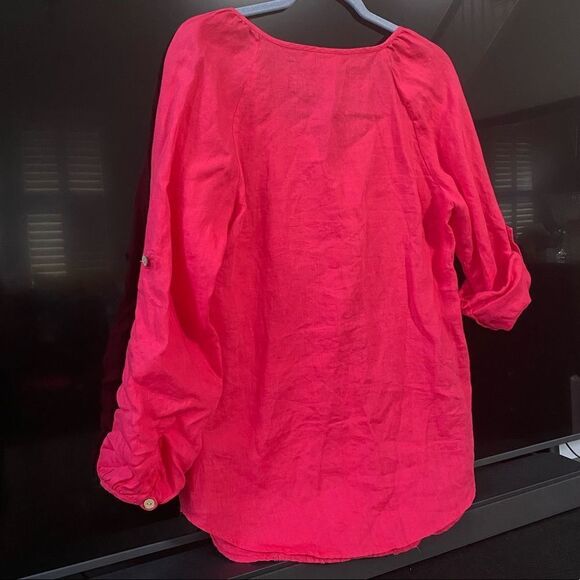 Soft Surroundings Womens Pink 100% Linen Tab Sleeve Top, Size XS - Picture 6 of 6